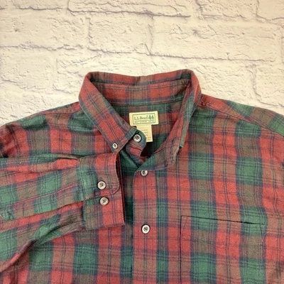 LL BEAN Shirt Mens L Scotch Tartan Plaid Flannel Button Up Western Cotton Red - Image 1 of 4
