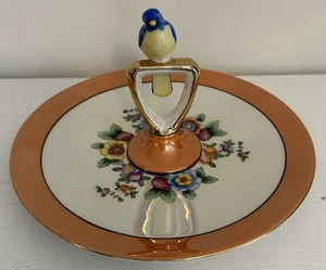 Antique Noritake Lusterware Dessert Plate with Bluebird Perched on Handle - Picture 1 of 11