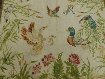3'x5' Tropical French Floral Ducks Birds Hand knotted wool Needlepoint rug - Image 1 of 4