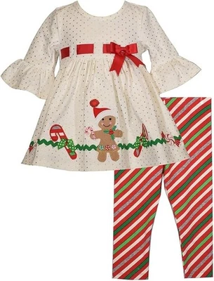 Bonnie Jean Santa Navidad Invierno Vacaciones Pan de Jengibre Tejido Leggings Conjunto Niñas Foto 1 de 3