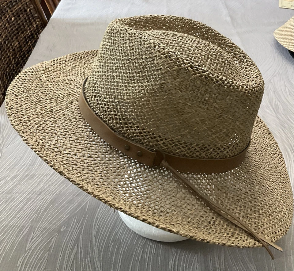 Gorra vaquera de paja para adulto con borde y ribete de cuero Foto 1 de 4