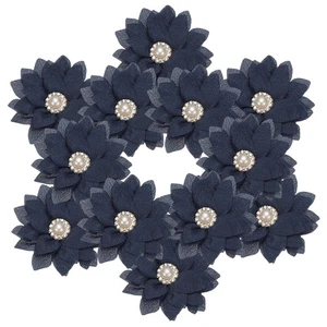 Flor de gasa con diamantes de imitación de 2,36 pulgadas, apliques de tela de 12 piezas, azul marino - Imagen 1 de 7