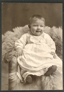 Photograph Happy Baby Girl Dress Sheepskin Rug Studio c1910 Fashion PP147 - Picture 1 of 3