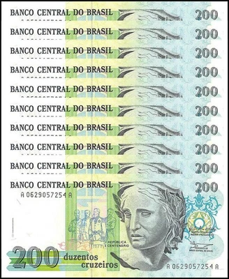 Brazil 200 Cruzeiros, 1990 ND, P-229, UNC X 10 PCS - Image 1 of 2