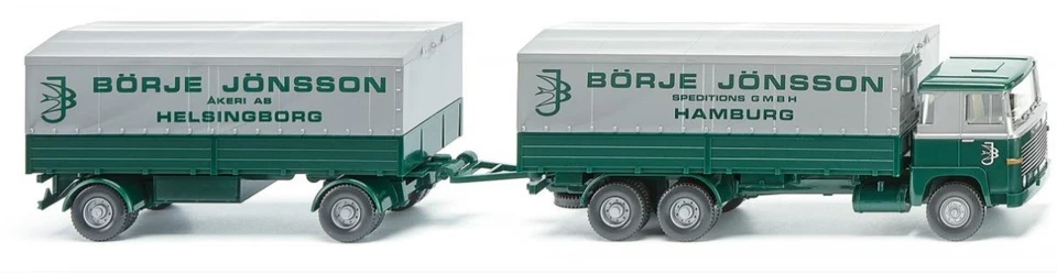 WIKING - Autocarro con rimorchio SCANIA 111 6X4 Rimorchio a 2 assi Börje Jöns... - Immagine 1 di 1