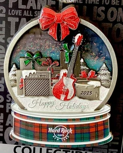 2025 HARD ROCK CAFE NEW YORK 3D WEIHNACHTEN URLAUB GLITZER SCHNEEKUGEL BAND LE PIN - Bild 1 von 2