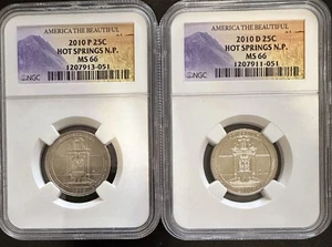 PAIR OF 2010 HOT SPRINGS N.P. QUARTERS P & D MINT NGC MS66 – RARE GRADED SET - Picture 1 of 1