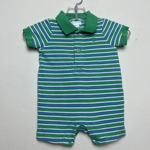 Polo Ralph Lauren Baby Boys Striped Shortall Romper Blue Green White 3 Months - Picture 1 of 11