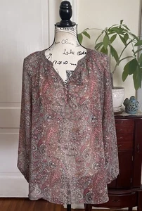 NWOT Liz Claiborne Women’s Size L Semi-Sheer Paisley Flowing blouse H572 - Picture 1 of 11
