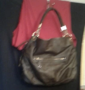 SCHÖNE RIESIGE LONDON FOG HANDTASCHE, BRAUNES LEDER UND GLÄNZENDES MESSING, NEU OHNE ETIKETT - Bild 1 von 16