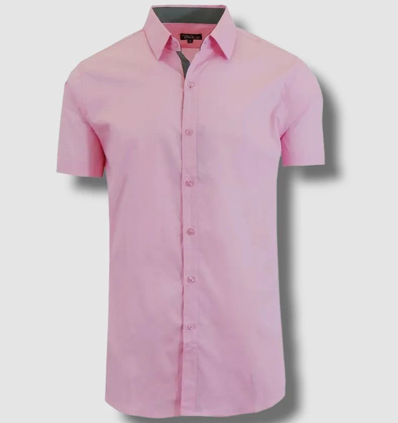 $40 Galaxy by Harvic Men's Pink Slim-Fit Short Sleeve Solid Button-Up Shirt M - Image 1 of 1