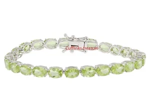 Natural Peridot Gemstones  with 925 Sterling Silver Bracelet For Women's #34 - Picture 1 of 6