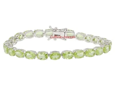 Natural Peridot Gemstones  with 925 Sterling Silver Bracelet For Women's #34 - Image 1 of 4