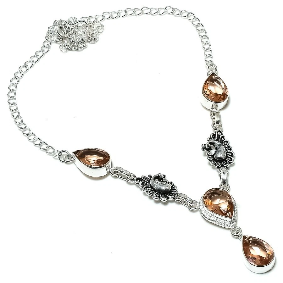 Peach Morganite Gemstone Handmade 925 Sterling silver Jewelry Necklace Sz 18" - Image 1 of 1