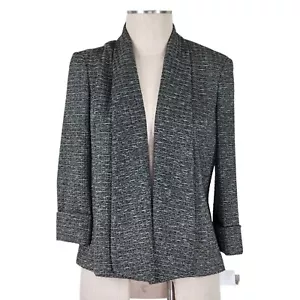 Kasper Blazer Size 8 Black Ivory Gold Metallic Open Front 3/4 Cuffed Sleeve New - Picture 1 of 11