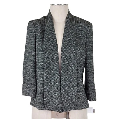 Kasper Blazer Size 8 Black Ivory Gold Metallic Open Front 3/4 Cuffed Sleeve New - Image 1 of 4