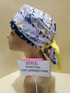 Roller Skates Women's Ponytail Surgical Scrub Hat/Cap Handmade - Picture 1 of 9