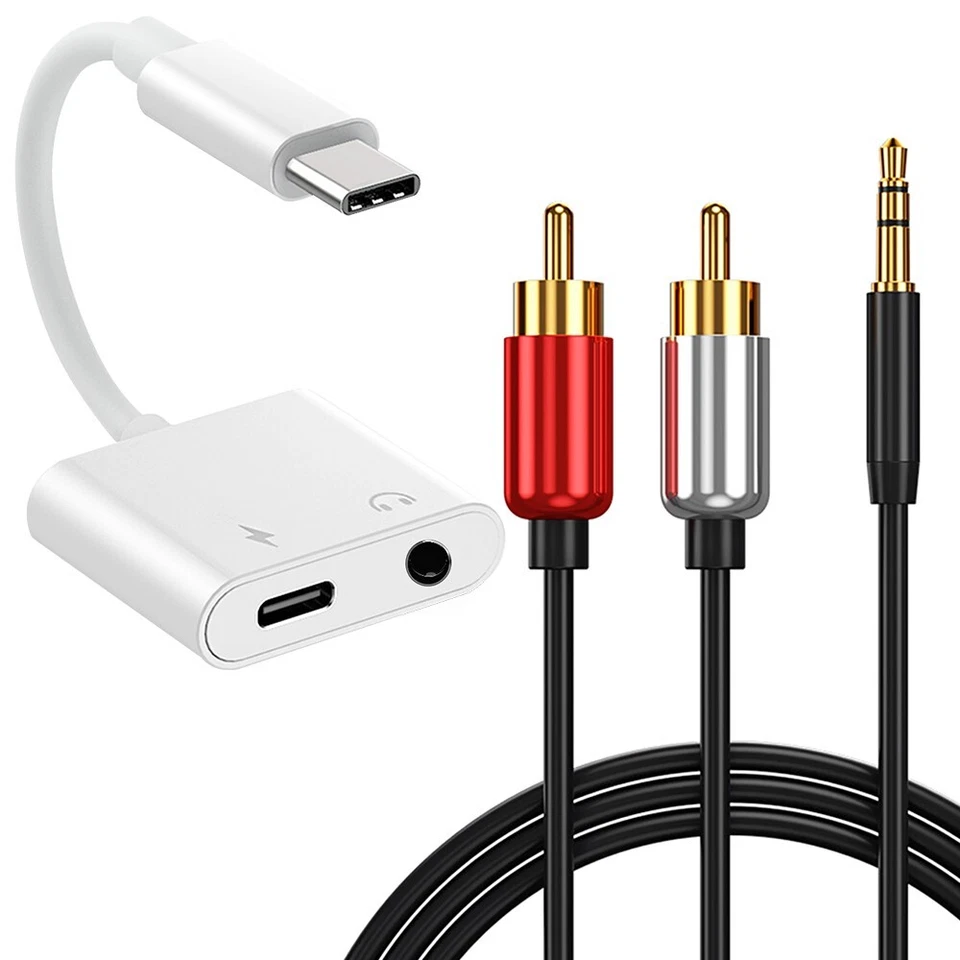Type C to USB-C 3.5mm Audio Charging Adapter & RCA Cable for Huawei Mate 10 Pro - Image 1 of 1