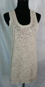 JOAN VASS Nordstrom Beige Top Blouse Sleeveless Open Knit Woven SZ Medium Tunic - Picture 1 of 10