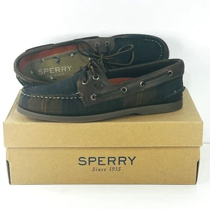 Sperry A/O Limited Edition Men's Top Sider Oil Cloth Olive Plaid Size 7.5M New - Picture 1 of 8