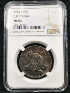 1925-S California Commemorative 50c Silver Half Dollar MS 64 NGC #2841 - Picture 1 of 4