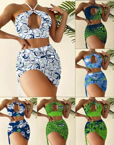 Seattle Seahawks 2 Pieces Cutout Swimsuit Halter Bikini Sexy Bathing Suit Gifts Cover