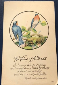 Zwei Vögel singen antike Postkarte Robert Louis Stevenson Vintage 6 - Bild 1 von 2