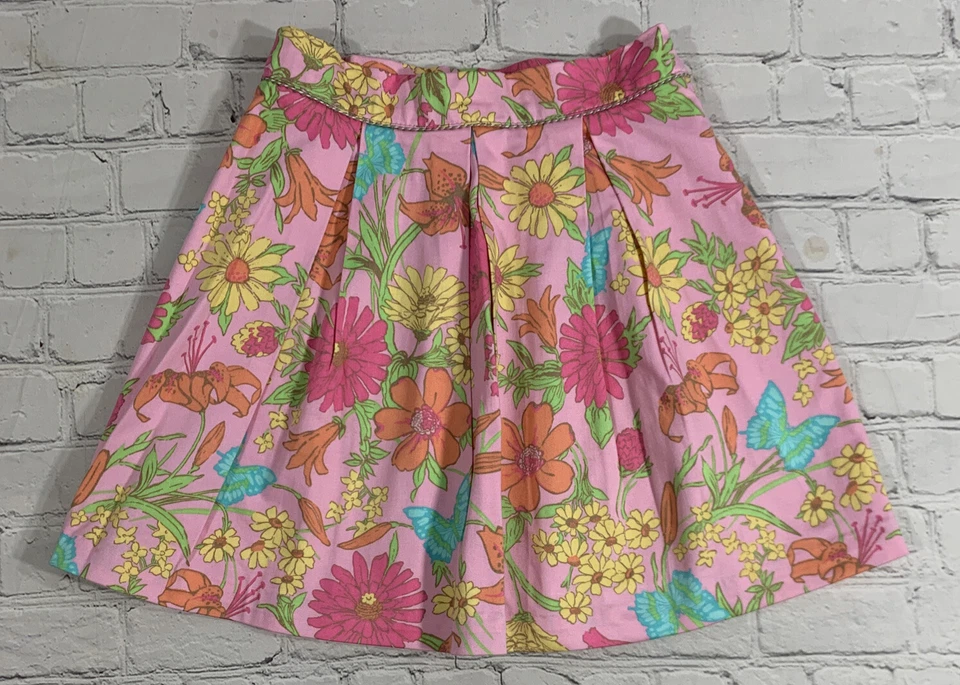 Girls Floral Pleated Skirt Size 8 Pink Lined Hidden Zipper Hartstrings - Image 1 of 4