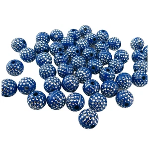 100PCS 8MM SPARKLING ROYAL BLUE SILVER DOT ACRYLIC ROUND BEADS JEWELLERY MAKING - Picture 1 of 2