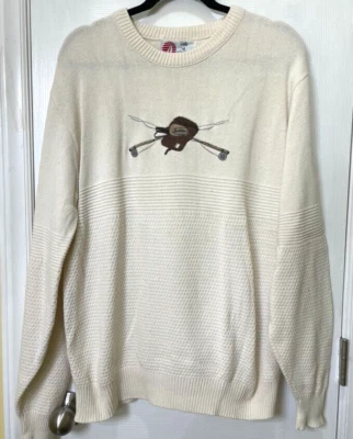 vintage isle of cotton sweater size M cream color fishing theme stretch - Image 1 of 4