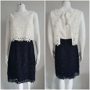 Hobbs Women White And Navy Lace Dress Size 8 - Picture 1 of 12