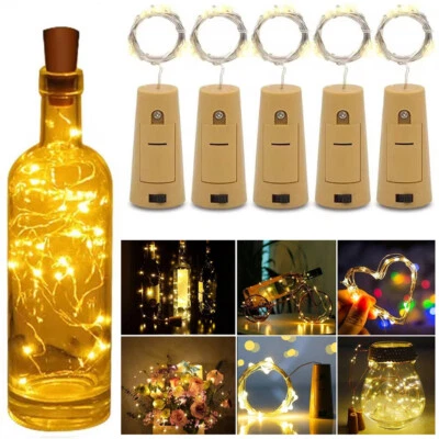 2M Wine Bottle Lights LED Party Battery Valentines Outdoor Wire Cork Night - Image 1 of 4