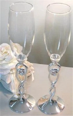 Set of 2 Love Knot Champagne Toasting Flutes - Silver Plated - Perfect Gift Idea - image 1 of 4