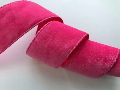 Christmas Ribbon, Hot Pink Velvet and Satin, 2.5 In Wide, Wired Edge, 3 YARDS - Image 1 of 3