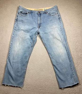 Pantalones de mezclilla Plugg para hombre 38x30 azul lavado claro relajado corte recto dobladillo manchas Foto 1 de 4