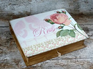 Jewelry Keepsake Box with a Key. Book Shape Wooden Box. - Picture 1 of 8