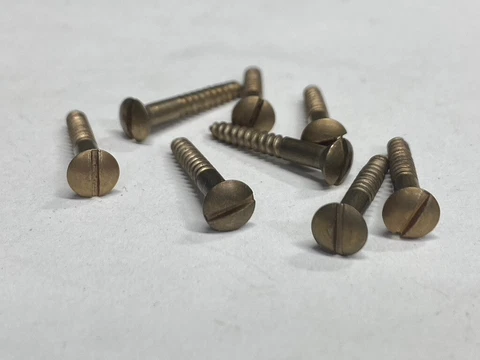 8  #6 x 1" Vintage Reclaimed Brass Oval Head Slot Wood Screws Restoration Cover
