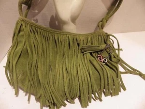 Fringed Suede Handbag Satchel Mossy Green Hippie BoHo American Eagle Outfitters - Picture 1 of 4