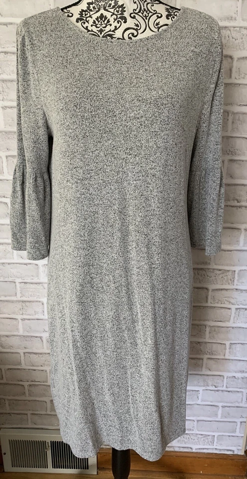 WHITE HOUSE BLACK MARKET Vestido Jersey Gris Manga Larga Campana Cambio, Talla L Foto 1 de 4