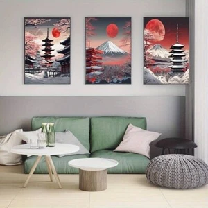 3 Piece JAPANESE LANDSCAPE CANVAS PICTURE PRINT UNFRAMED MOUNT FUJI. 61 - Picture 1 of 4