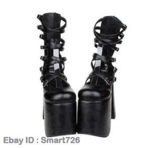 Girls Lolita Punk High Boots Colsplay Queen Gothic Chunky Heels Platform Shoes - Picture 1 of 18