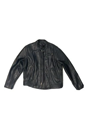 FRONTIER BLACK LEATHER SIDE LACED BIKER MOTORCYCLE JACKET ZIP OUT LINER MEN'S 44 - Image 1 of 4