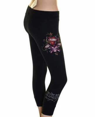 New Women's Ed Hardy Stretch Cropped Leggings Xsmall Size 6-8 Love Kills Slowly - Image 1 of 4