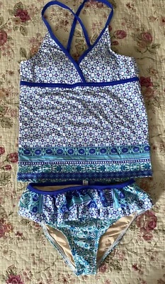Traje de baño Tankini acolchado con volantes azulejo turquesa Cabana Life Girls 2 piezas talla 14 Foto 1 de 4