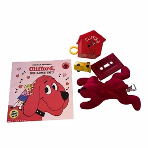 5 pc Clifford The Big Red Dog CASSETTE House key chain w/toy truck BOOK plush Vt - Picture 1 of 20