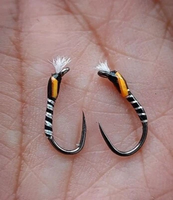 WET YOUR FLY 3 x Black Silver Rib Buzzer Fly Größe 12 Lackierung