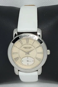 Ladies Kenneth Cole Reaction Silver Tone White Leather Band Watch KC2452 E6 - Picture 1 of 9