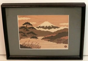 "Hamamatsuya Arte Marquetería "Lago Ashinoko" 7 3/8" × 10"" en 12"" × 16"" marco - Imagen 1 de 4