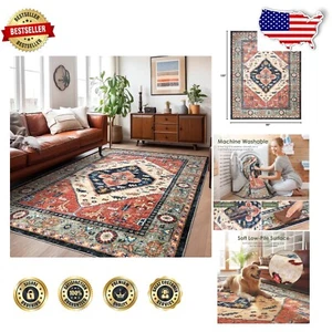 8x10 Machine Washable Vintage Oriental Area Rug, Soft Non-Slip Living Room Decor - Picture 1 of 12