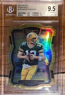 🔥2017 Aaron Rodgers PANINI SELECT GOLD PRIZM DIE-CUT REFRACTOR /10 #175 BGS 9.5 - Image 1 of 4